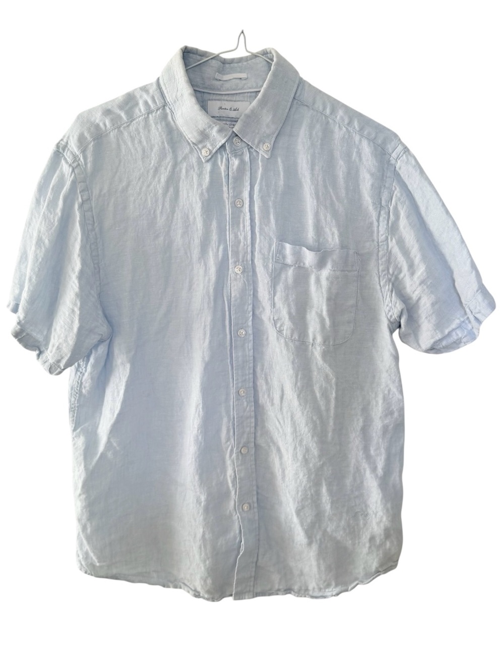 Porter & Ash Men's Linen Light Blue Short-Sleeve Button-Down Shirt Size Large